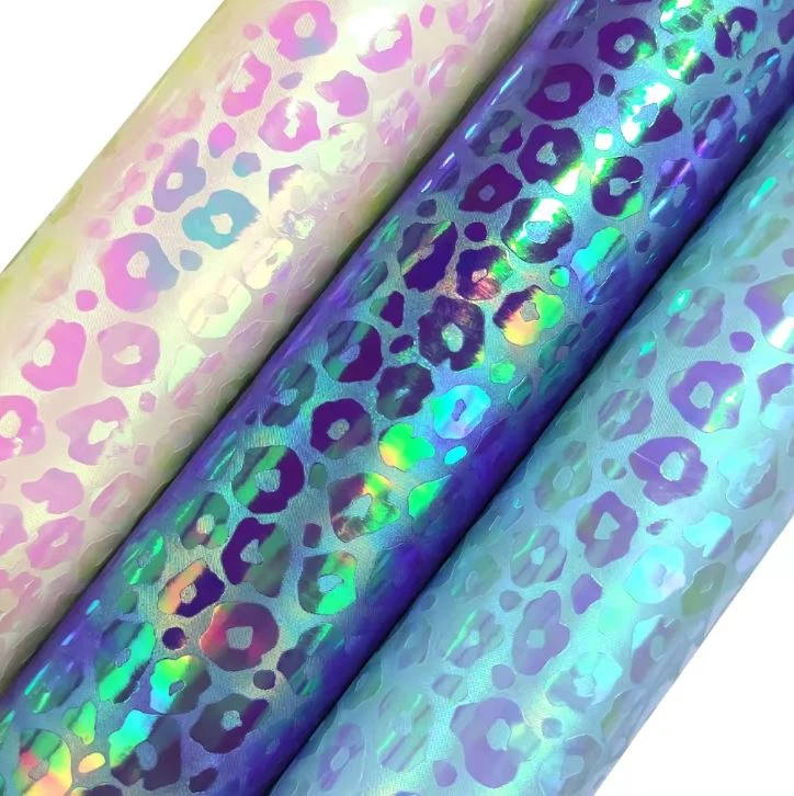 Embossed Leopard Holographic PU Synthetic Leather